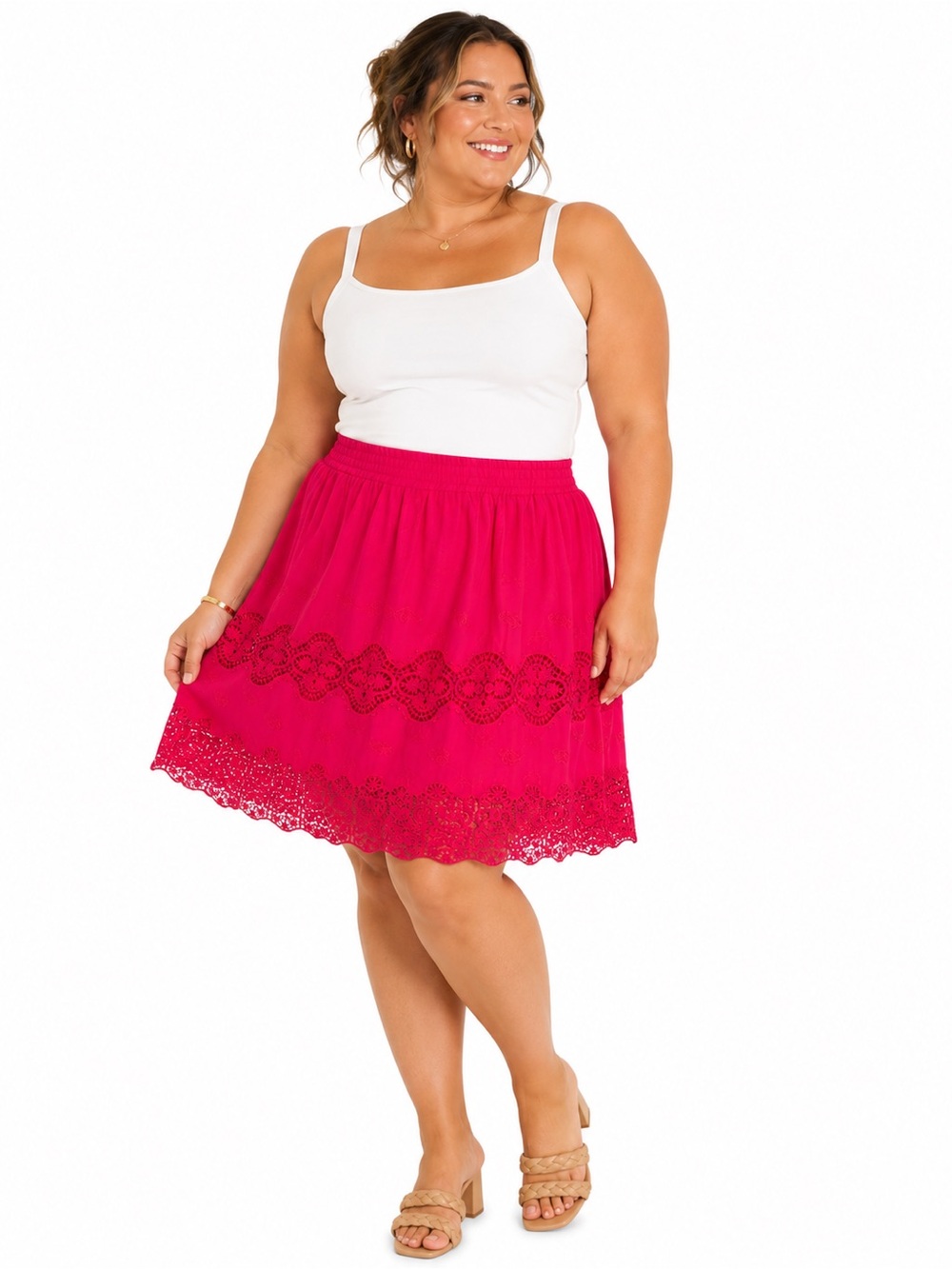NWT Grace Elements Woman Azalea Pink Cotton Crochet Lace A-Line Skirt Size 2X